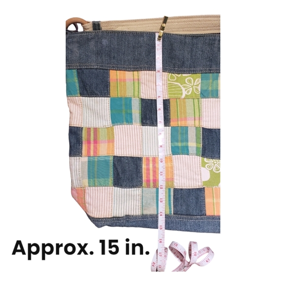 VINTAGE TOMMY HILFIGER BLUE MADRAS TOTE SHOULDER BAG DENIM ZIP CLOSURE - Picture 9 of 11